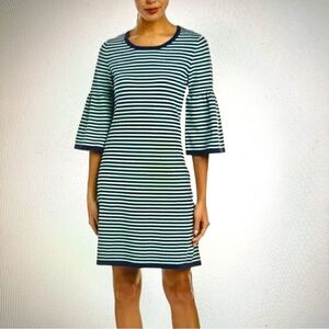 NWT STS Sail to Sable Navy and Mint Striped Knit Dress with Bell Sleeves-XS